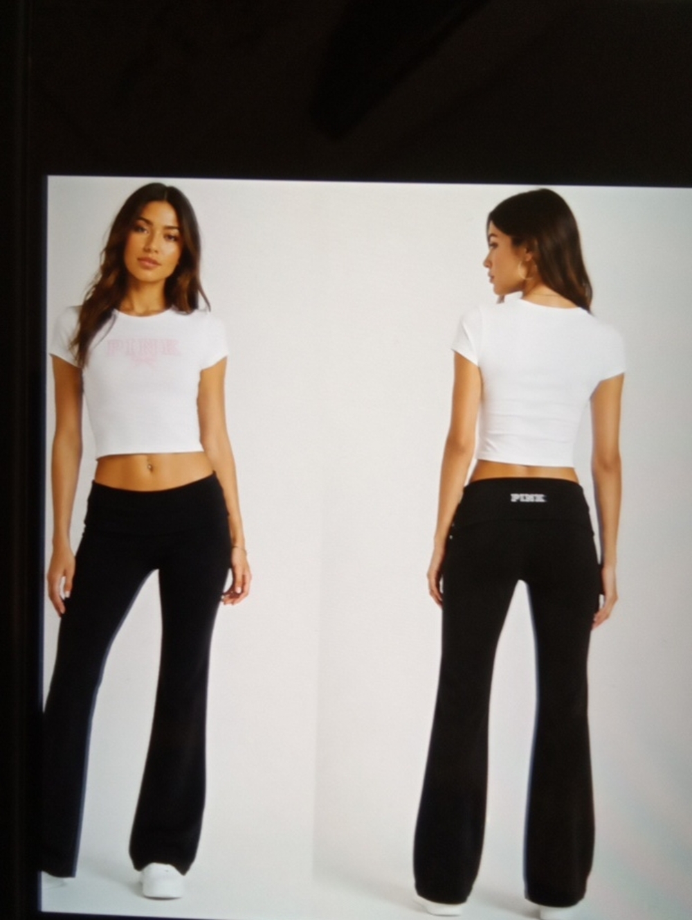 PINK Victoria's Secret Black Fold-Over Waist Flare Pants Long Yoga Y2k Inpired M
